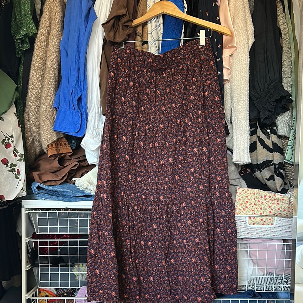 Madewell Floral Maxi Skirt - Black and Red